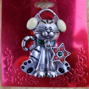 Animated Kitty Cat Pin brooch Sparkling earmuffs